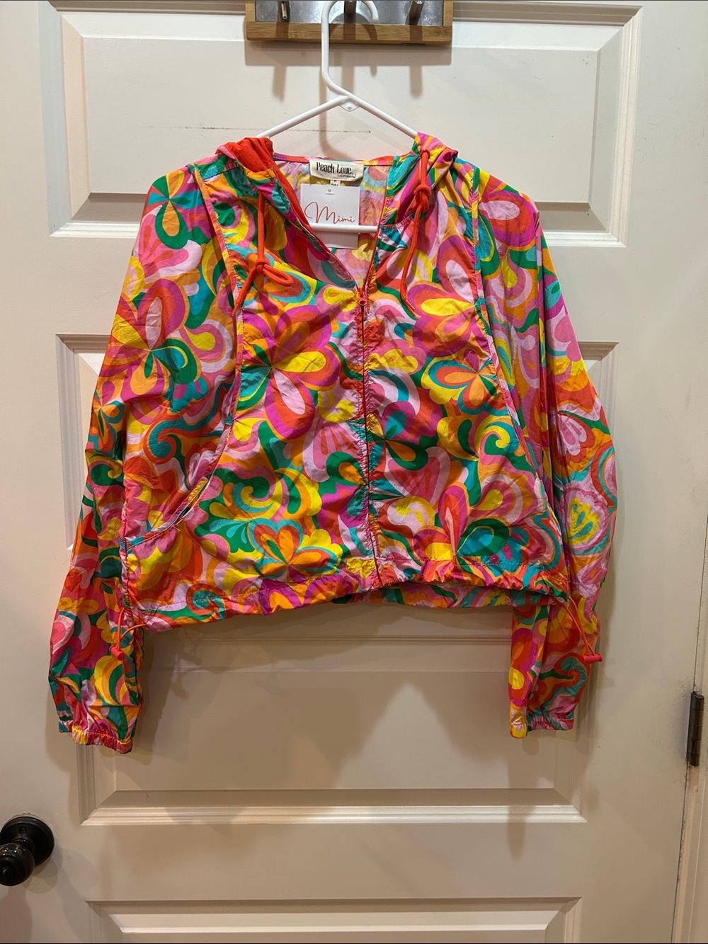 Mini Boden Bright Multicolor Swirl Cropped Hooded Windbreaker